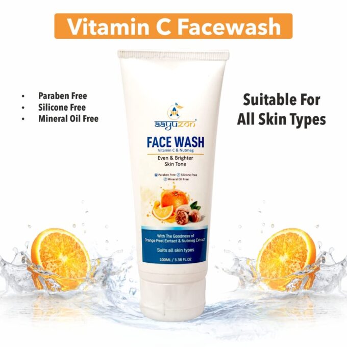 Aayuzon Vitamin C Face Wash for glowing skin with Orange Peel & Nutmeg Exctract | Skin Brightening, Helps Reduce Pigmentation - 100ml