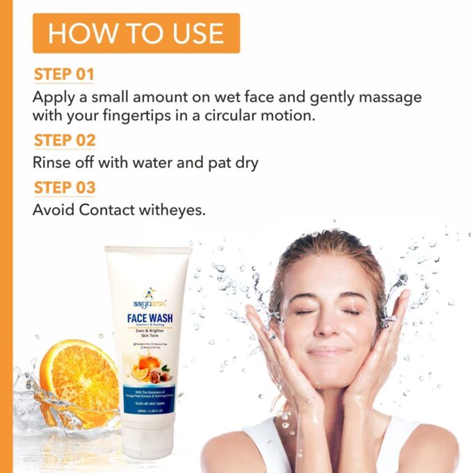 Aayuzon Vitamin C Face Wash for glowing skin with Orange Peel & Nutmeg Exctract | Skin Brightening, Helps Reduce Pigmentation - 100ml