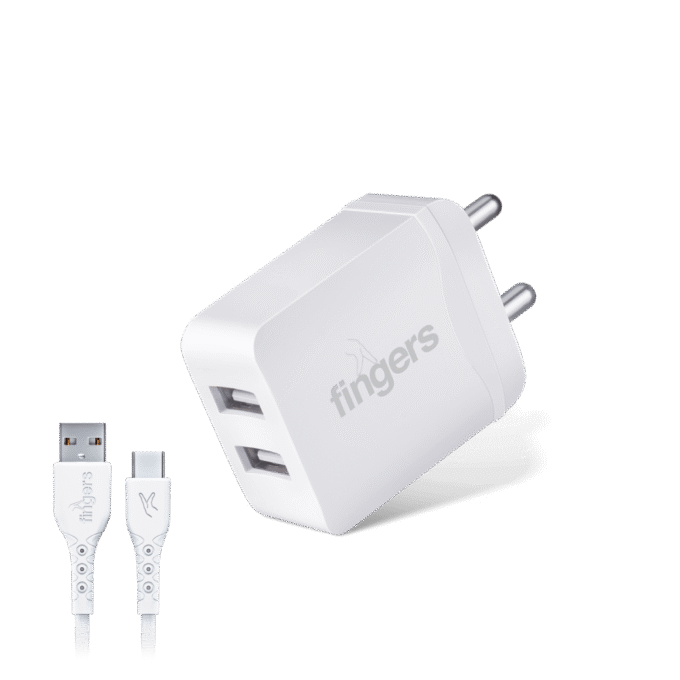 FINGERS PA-DualUSB Power Adapter with Type-C Cable | Dual USB Ports | 2.4A Output