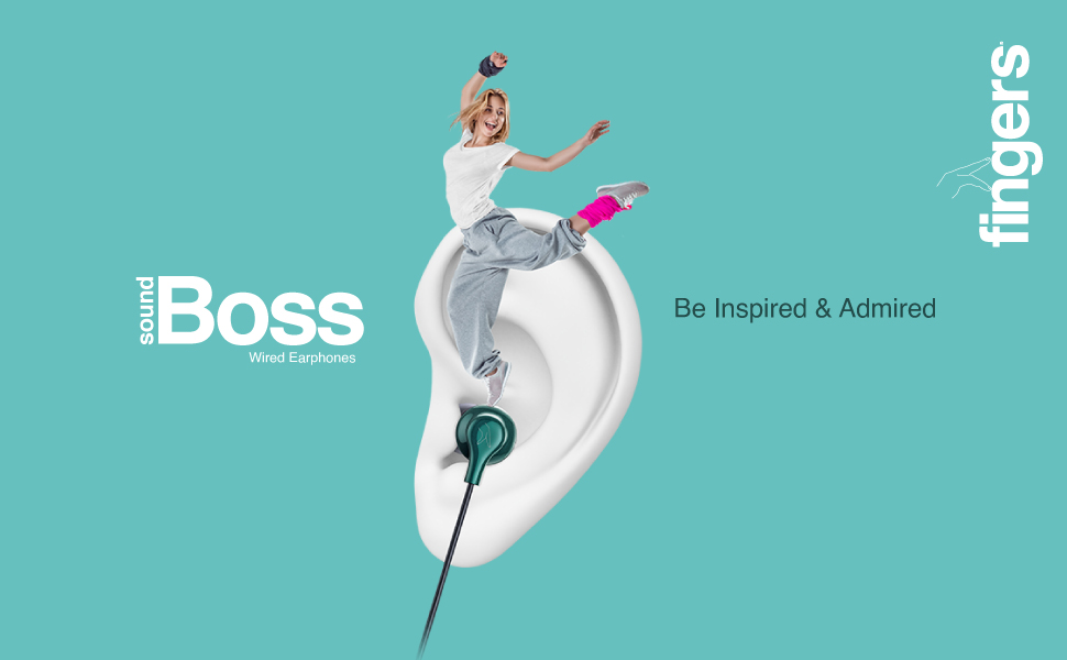 Woman dancing with FINGERS SoundBoss wired earphones - powerful sound and stylish design