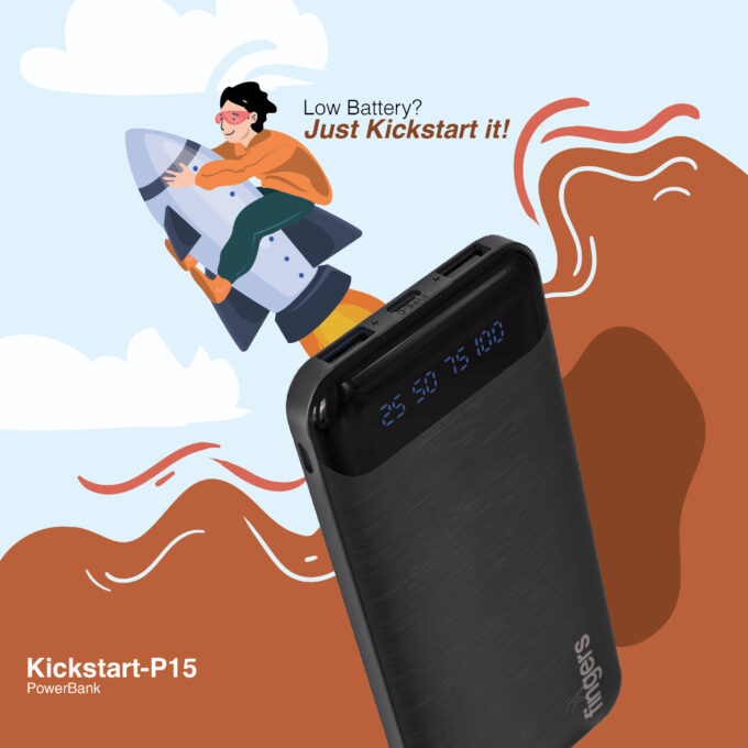 FINGERS Kickstart-P15 10,000 mAh Power Bank – Dual USB, LED Display