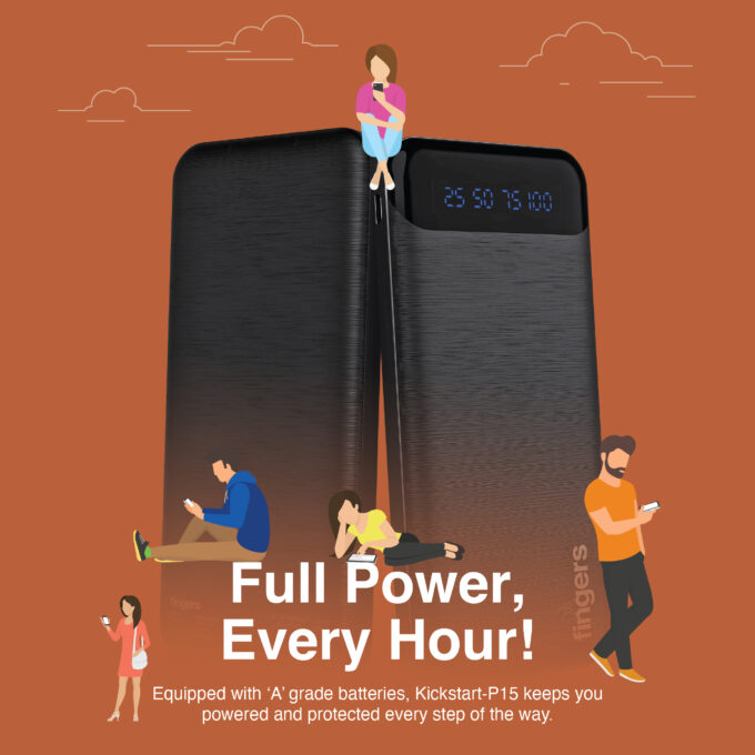 FINGERS Kickstart-P15 10,000 mAh Power Bank – Dual USB, LED Display