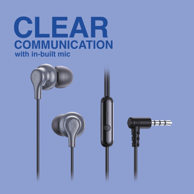 FINGERS SoundBoss Wired Earphones with in-Built Mic, Sturdy Cable and L-Pin (Dark Silver)