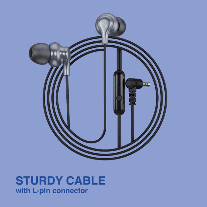 FINGERS SoundBoss Wired Earphones with in-Built Mic, Sturdy Cable and L-Pin (Dark Silver)